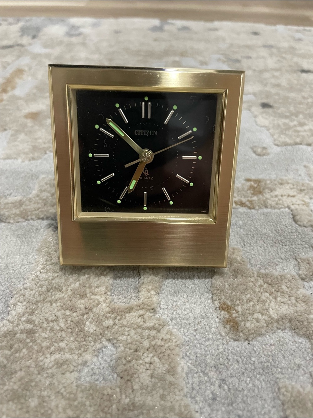 Citizen Gold Frame Clock with Black Dial and Luminous Markers